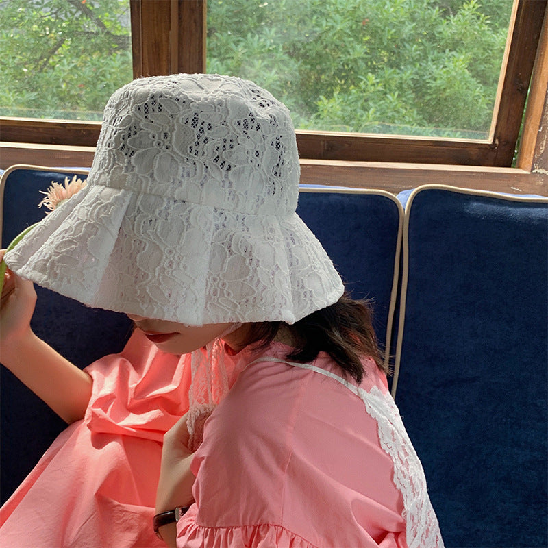 🫖 White Lace Bucket Hat - Elegant Summer Style for Women